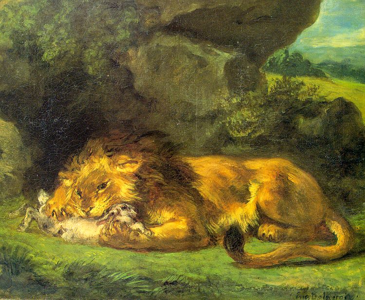 Eugene Delacroix Lion with a Rabbit